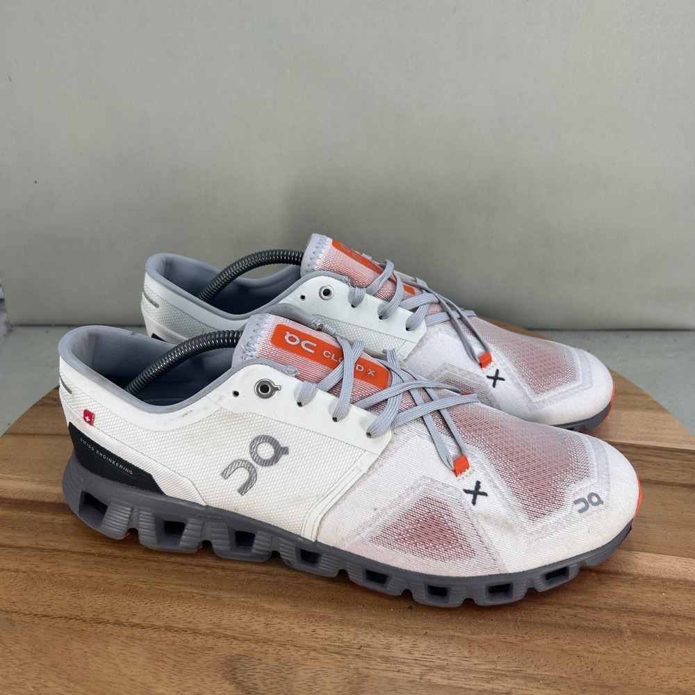 On Cloud X Mens Running Shoes White Orange Grey Size 11 Cushion Low Top Sneaker - Picture 1 of 8